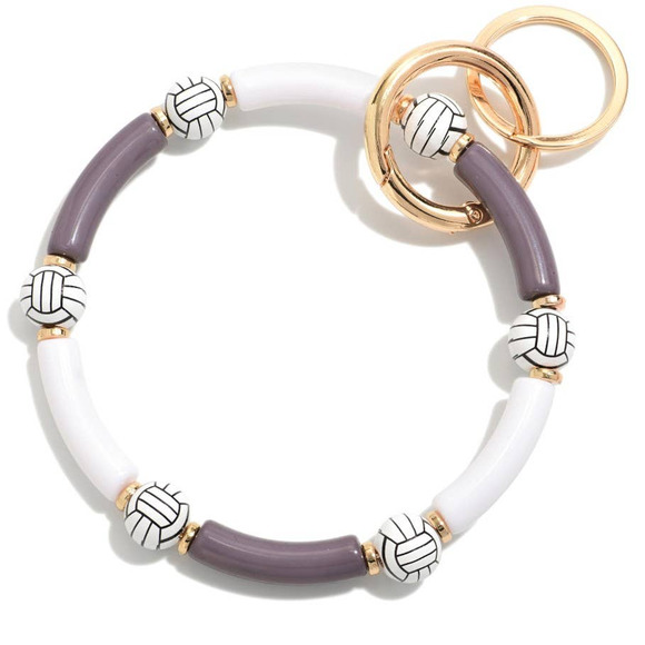 Volleyball Tube Beaded Bangle Keyring Key Chain - Picture 1 of 3